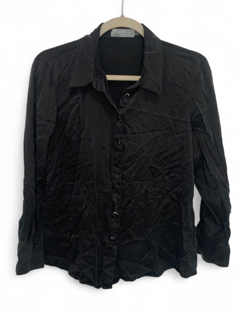 Ravella Silk Long Sleeve Black Button-Front Shirt